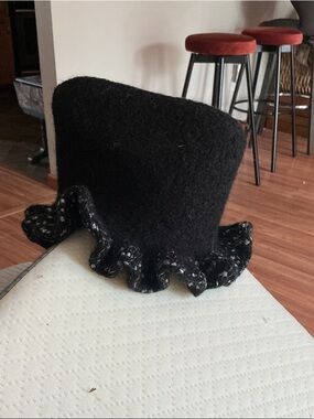 Black Ruffled boho brimmed Women's/kids handmade Wool Hat